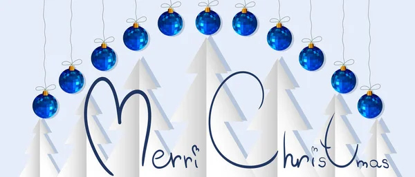 Векторный Рождественский Фон Гранеными Голубыми Рождественскими Шарами Модные Приветственные Этикетки — стоковый вектор