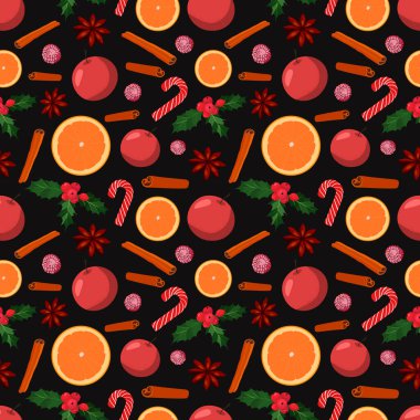 Kusursuz bir arka plan. Beyaz arka planda izole edilmiş bir Noel şekli. turuncu, tarçın, yıldız anason, ökseotu, karamel ve ahududulu doku.