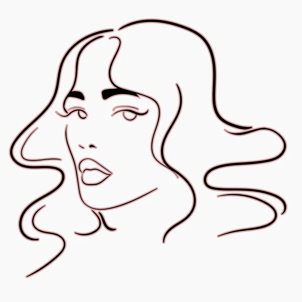 Векторная Линейная Иллюстрация Женского Лица Вьющимися Волосами Минималистичный Символ Рисования — стоковый вектор