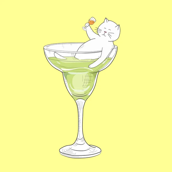 Εικονογράφηση Κοκτέιλ Γάτα Πάρτι Μεθυσμένων Γατών Στο Ποτήρι Του Κοκτέιλ — Διανυσματικό Αρχείο
