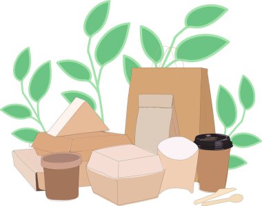 Boş Kraft kahverengi boş karton yiyecek ve içecek için eko kutuları alıp beyaz yapraklarla izole edilmiş plastik pencereye koyar. Süpermarket, market, restoran, fast food paketi.. 