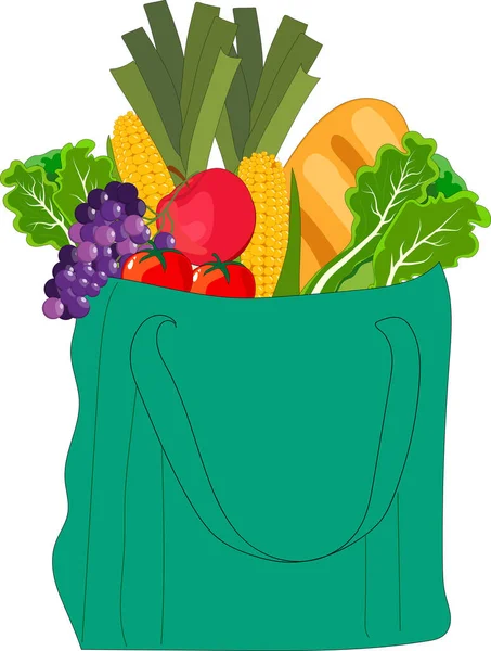 Legumes Frutas Saco Compras Tecido Nutrição Adequada Viagem Compras Eco — Vetor de Stock