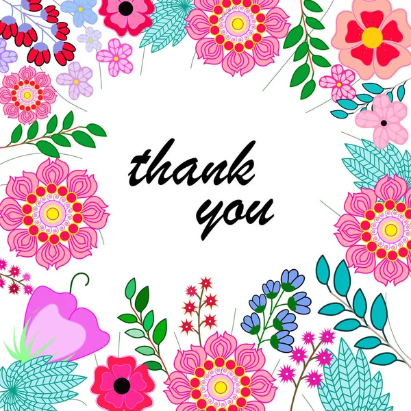 Merci Carte Postale Cadre Fleurs Autour Texte Carte Thanksgiving Maman — Image vectorielle