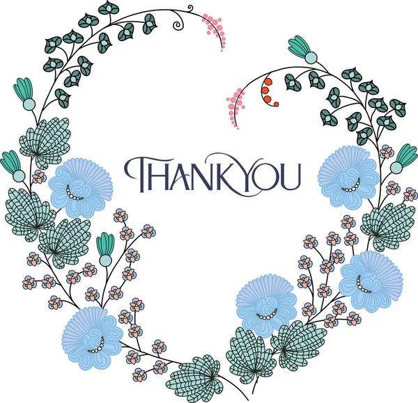 明信片的文字谢谢你和花 心形枝条 开着花 家人的感恩节贺卡 — 图库矢量图片