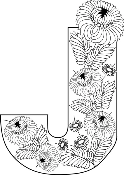 Zentangle Stilisiertes Alphabet Buchstabe Blumen Schriftart Style Design Inspiriert Von — Stockvektor