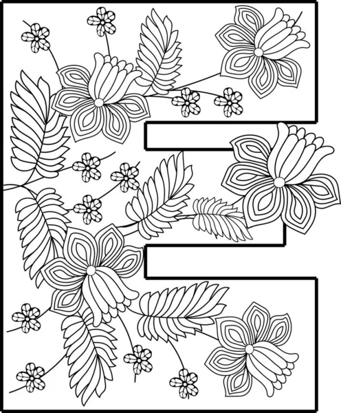 Malbuch Floral Ornamental Alphabet Anfangsbuchstabe Font Vektor Typographie Symbol Antistress — Stockvektor
