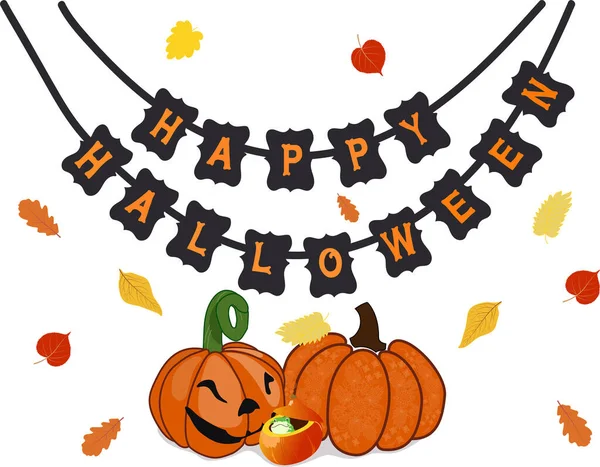 Boldog Halloweent Papír Sütőtökkel Levéllel — Stock Vector
