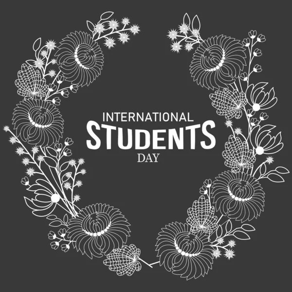 Hari Mahasiswa Internasional Ilustrasi Hitam Dan Putih Dengan Karangan Bunga - Stok Vektor