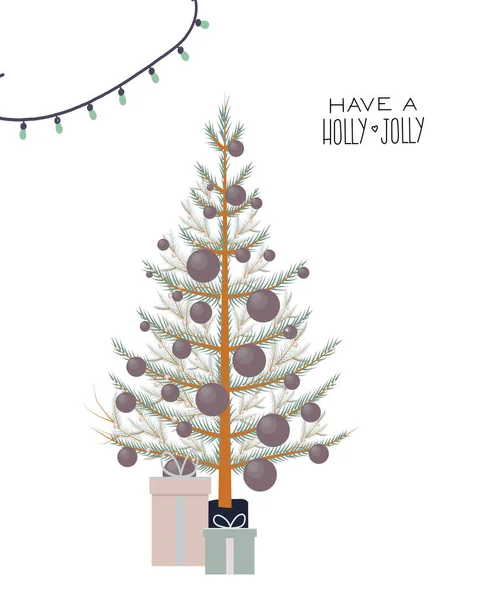 Tarjeta Felicitación Con Árbol Navidad Toma Holly Jolly Estilo Minimalista — Archivo Imágenes Vectoriales