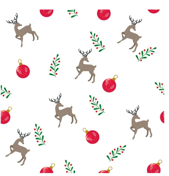 Patrón Sin Costuras Con Ciervos Juguetes Fondo Blanco Navidad Año — Archivo Imágenes Vectoriales