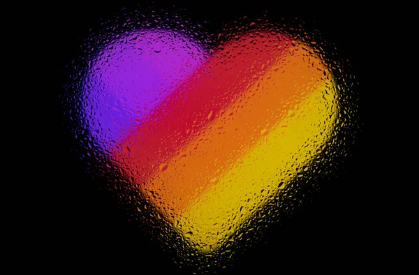 Καρδιά Χρώματα Ουράνιο Τόξο Αφηρημένη Φωτογραφία Σταγόνες Νερού Στο Γυαλί — Φωτογραφία Αρχείου