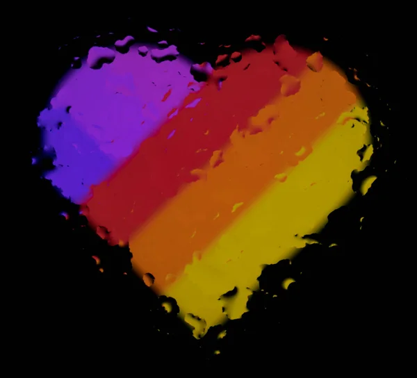 Καρδιά Χρώματα Ουράνιο Τόξο Αφηρημένη Φωτογραφία Σταγόνες Νερού Στο Γυαλί — Φωτογραφία Αρχείου