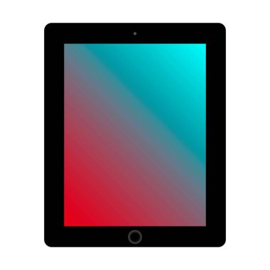 Siyah tablet, renkli bir arka plan. Tablet bilgisayar düz stili..