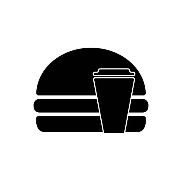Hamburger Soda Takeaway Fast Food Icon Silhouette Flat Design White — Stock Vector