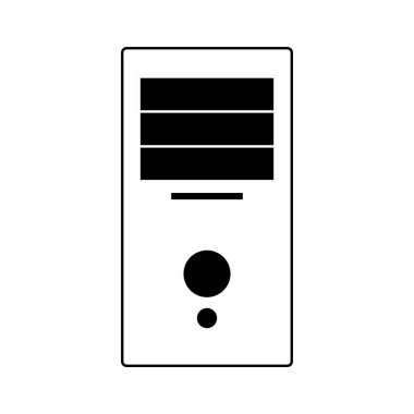 Düz biçimli bir bilgisayar simgesinin sistem birimi beyaz arkaplanda izole edildi.