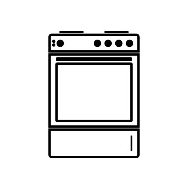 Fırın ikonu, vektör gaz sobası. Satır simgesi. Mutfak malzemeleri..