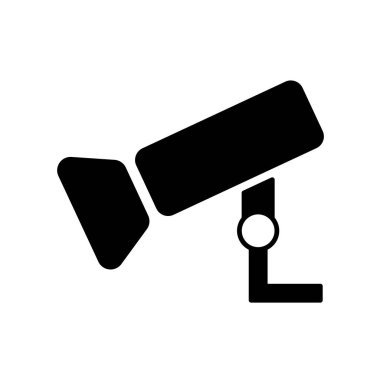 Beyaz arkaplanda izole edilmiş CCTV kamerası için siyah simge illüstrasyonu