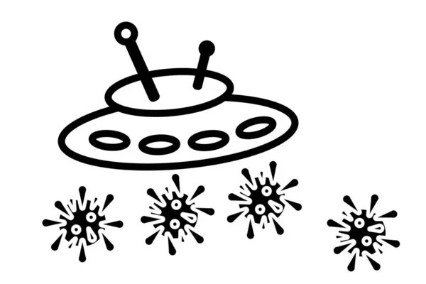 Ufo Disperse Les Bacilles Coronavirus Design Plat — Image vectorielle