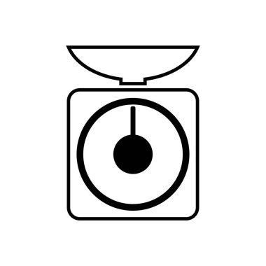 Mutfak ölçeklendirme çizgisi simgesi, taslak vektör işareti, beyaz üzerine izole edilmiş doğrusal resim. Ölçek sembolü, logo illüstrasyonu.