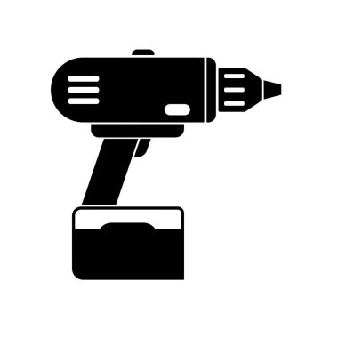 Siyah matkap vektör el aracı düz. Elektrikli tornavida bit simgesi.