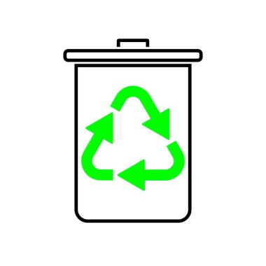 Çöp Kutusu Vektör Simgesi. Çevre Biyolojisi konsepti, geri dönüşüm. Düz tasarım çizimi beyaza izole edildi.