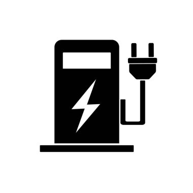 Siyah elektrikli araç ikon yüklüyor, düz vektör. 10 saniye.
