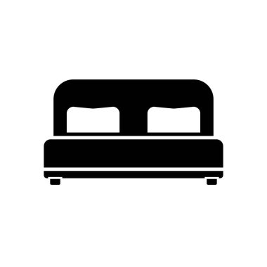 Siyah yatak ikonu konsepti. Çift yatak düz vektör sembolü, işaret, illüstrasyon.