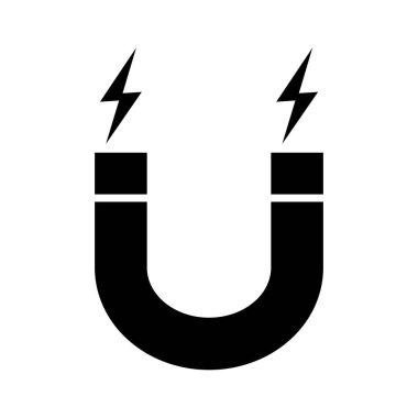 Mıknatıs ikonu vektörü, düz çizgi film siyah beyaz mıknatıs manyetik güç izole.