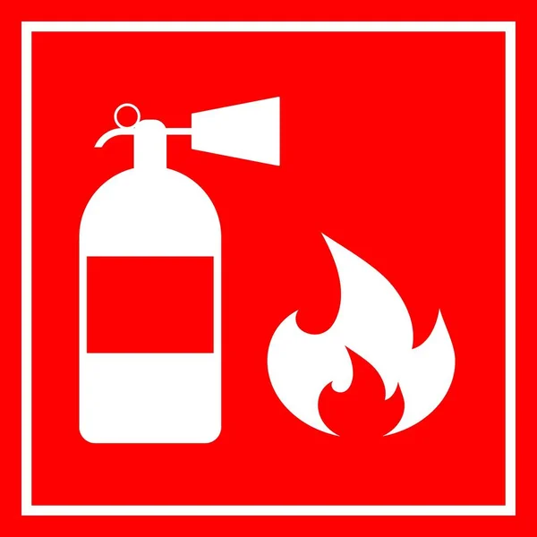 白の背景に隔離された火災安全赤いバナー 消火器と炎のシンボル — ストックベクタ