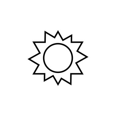 Güneş ikonu. Basit düz dizaynlı güneşli ve berrak bir gün sembolü. Hava tahmini işareti.