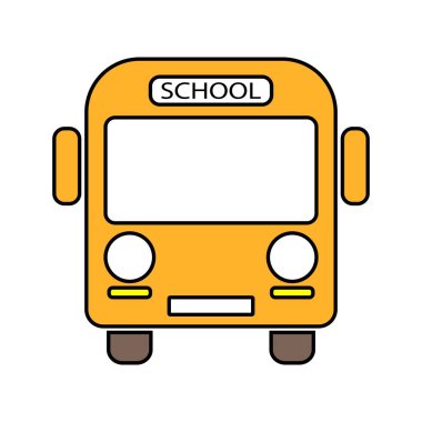 Sarı Okul Otobüsü Beyaz Üzerine Düz Simge.
