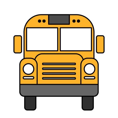 Sarı okul servisi ikonu düz stil. İzole edilmiş arkaplanda Autobus vektör illüstrasyonu.