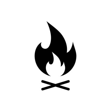 Kamp ateşi ikonu. Yakacak odun tabelasında şenlik ateşi yanıyor.