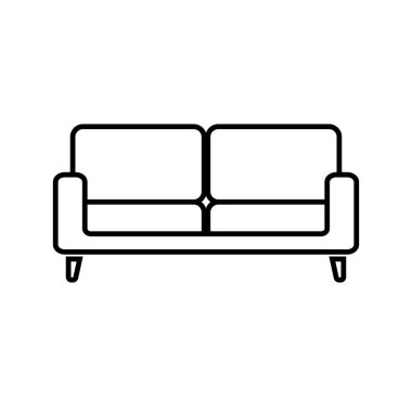 Beyaz arkaplanda izole edilmiş kanepe simgesi. Oturma odası için kanepe.