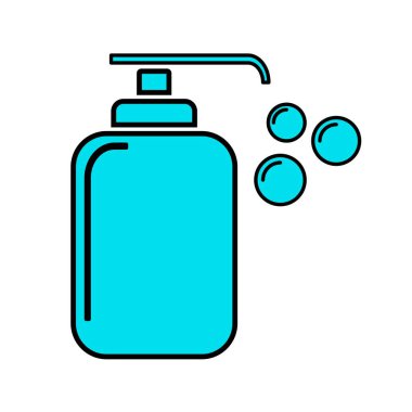 Dezenfeksiyon ve El Dezenfektanı, Beyaz Arkaplanda Mavi Simge Vektör Tasarımı.