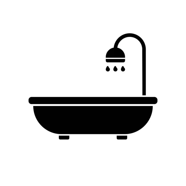 带淋浴的浴缸 黑色扁平图标 简单矢量设计 — 图库矢量图片