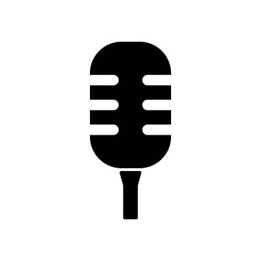 Beyaz arka planda siyah mikrofon vektörü. Mikrofon silueti. Düz stye vektör çizimi