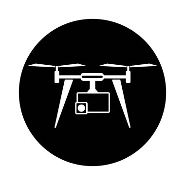 Grafik ve web tasarımı için beyaz arkaplan üzerindeki drone kuadcopter simgesi, Modern basit vektör işareti. Düz balon tasarımı