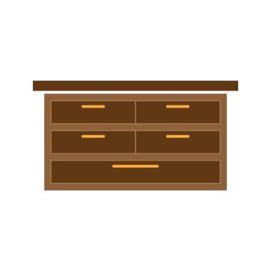 Göğüs, çekmeceler ve mobilyalar için kahverengi simge. Düz tasarım