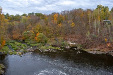 Nehir kenarındaki kasvetli sonbahar manzarası