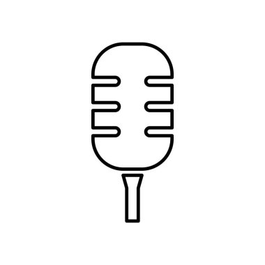 Beyaz arka planda düz çizgi mikrofon vektörü. Mikrofon silueti. Düz stye vektör çizimi