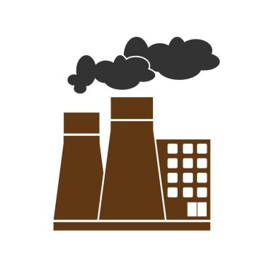 Vector Illustration 'un Fabrika ya da Elektrik Santrali Düz Tasarımı. CO2 emisyon sorunları