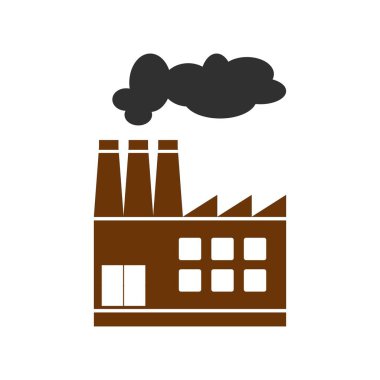 Vector Illustration 'un Fabrika ya da Elektrik Santrali Düz Tasarımı. Manufactory Industrial CO2 emisyon sorunları