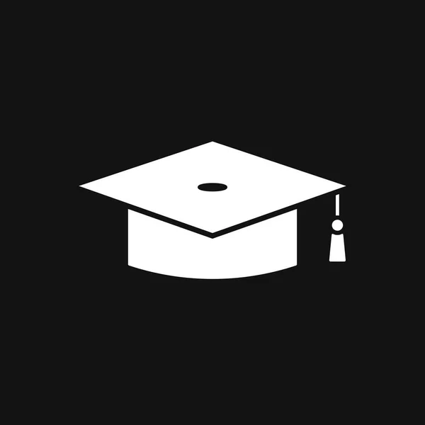 White Graduation Cap Pictogram Geïsoleerd Zwarte Achtergrond Afstudeerhoed Met Kwastje — Stockvector