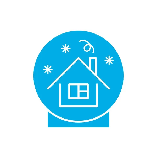 Blaue Weihnachtsschneekugel Mit Kleinem Haus Isolierte Vektorillusion — Stockvektor