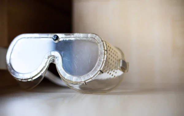Used Safety Glasses Made Transparent Plastic Used Protect Eyes — Stock Photo, Image