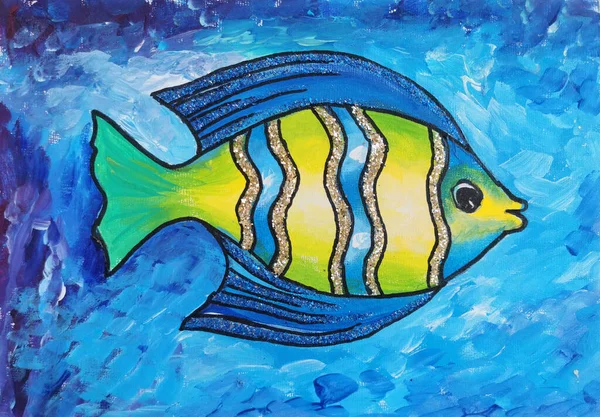 ปลาตกแต เหล องส าเง บทะเล ภาพวาดม อคร — ภาพถ่ายสต็อก