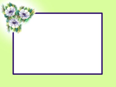 Arka planda renk tasarımı olan ve kopyalama alanı olan dikdörtgen bir anemon çerçevesi