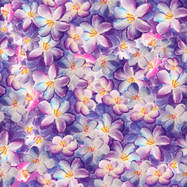 Mavi ve pembe renkli leylak çiçeklerinin kusursuz desenli çizimi