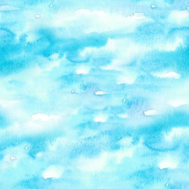 Suluboya el, güneşli hava fotoğrafında mavi gökyüzünü boyamış.